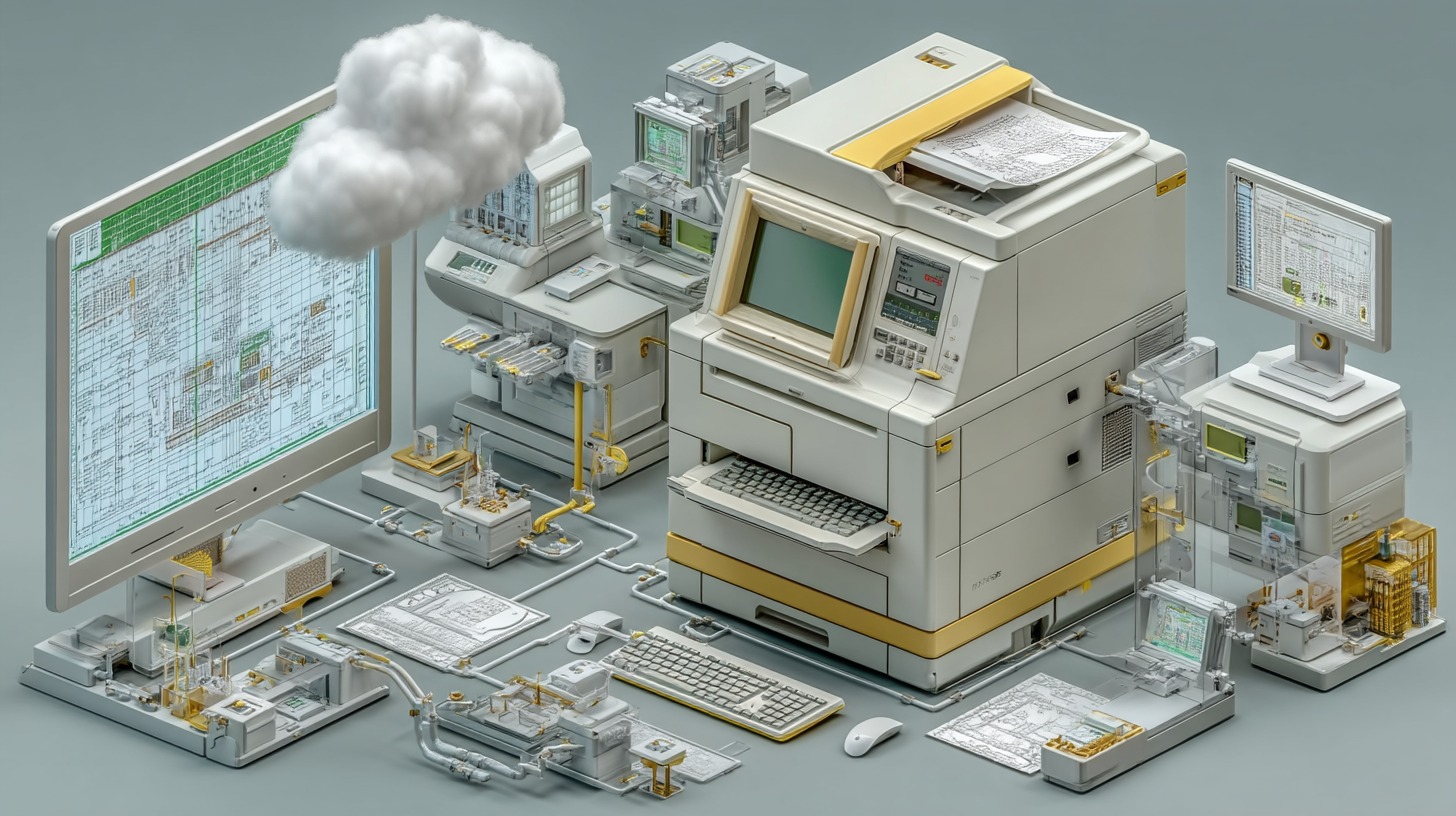 Fax machine is connected visually to cloud servers